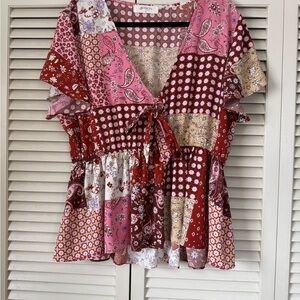 A Beautiful Soul Multicolor Patchwork Tie-Front Blouse